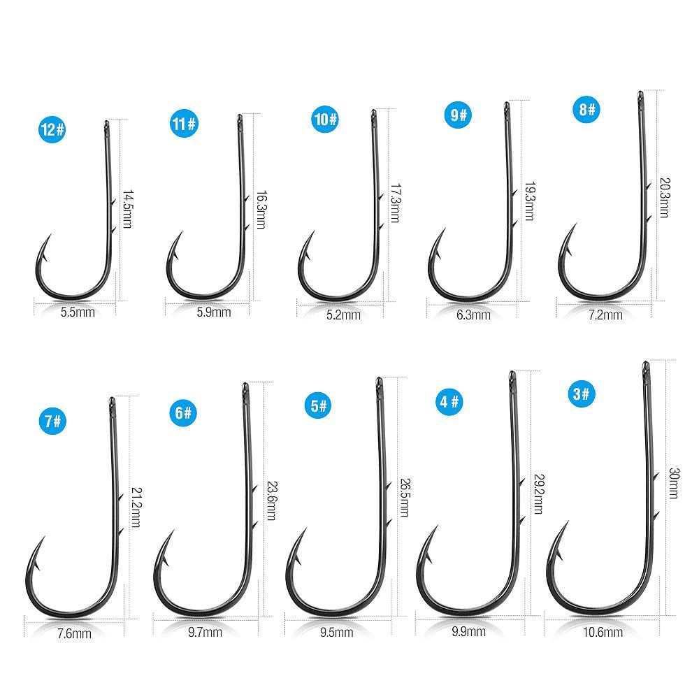 DONQL Bait Holder Hooks, 600Pcs Double Barbed Fishing Hooks 3#-12# Carp Single Fish Hook Kit Fly Fishing Accessories Carbon Steel Jig Sea Hooks for Live Bait Freshwater Saltwater (600PCS)
