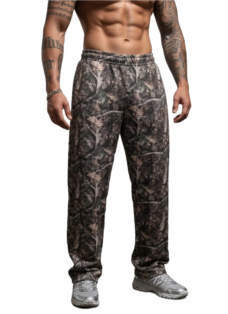 Piuntersite Men's Camo Sweatpants Loose Fit Joggers with Elastic Waist Pockets Quick-Dry Hunting Hiking Workout Athletic Pants Brown L