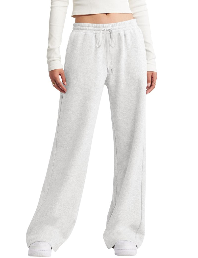 LOMON Women's Sweatpants Wide Leg Fleece Lined Sweat Pants Spring Winter Clothes 2026 Teen Girl Baggy Drawstring Joggers with Pockets (Light Grey, S)