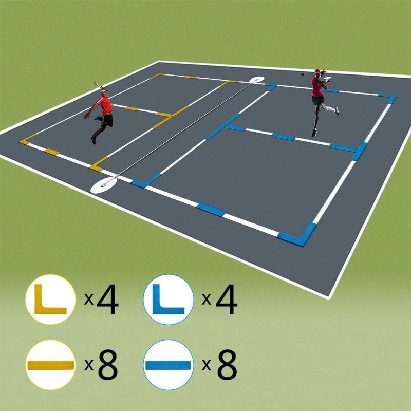 Eco Walker Court Lines Marker Kit Throw Down Markers Create Your Own Mini Pickleball Tennis Court (Blue-Yellow I L Shape)