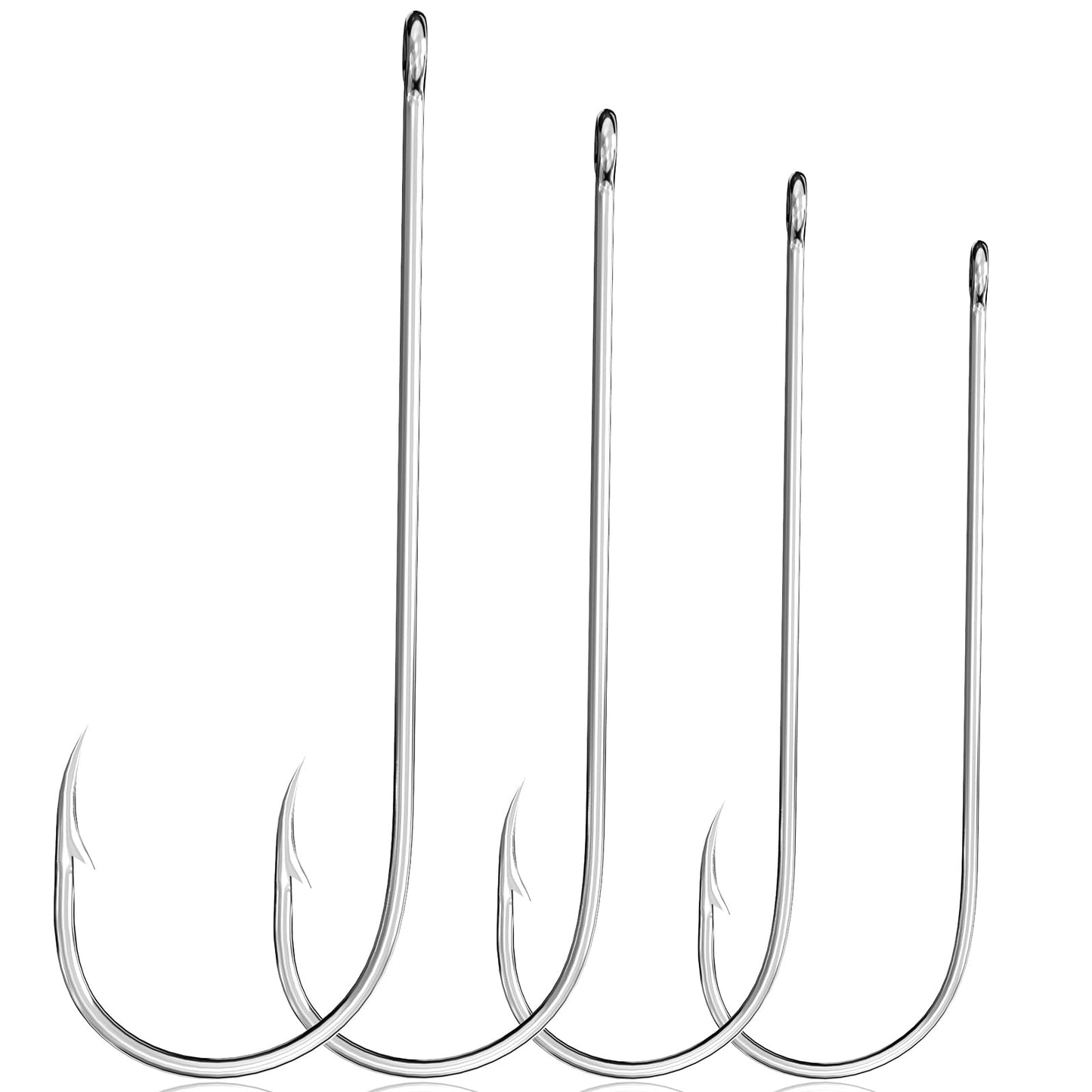 Luroad Aberdeen Sea Fishing Hooks, 25 Pcs Large Barbed Aberdeen Hooks, Long Shank and Wide Gape Size 1#, 1/0, 2/0, 3/0, Light Fishing Hooks High Carbon Steel (2/0)