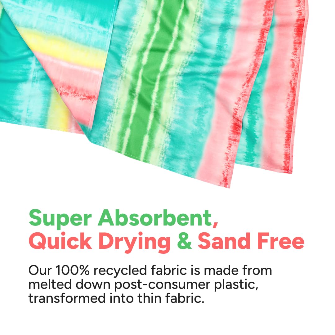Dock & Bay Beach Towel - Quick Dry, Sand Free - Compact, Lightweight - 100% Recycled - Includes Bag - Watermelon Sugar - Extra Large (200x90cm, 78x35)