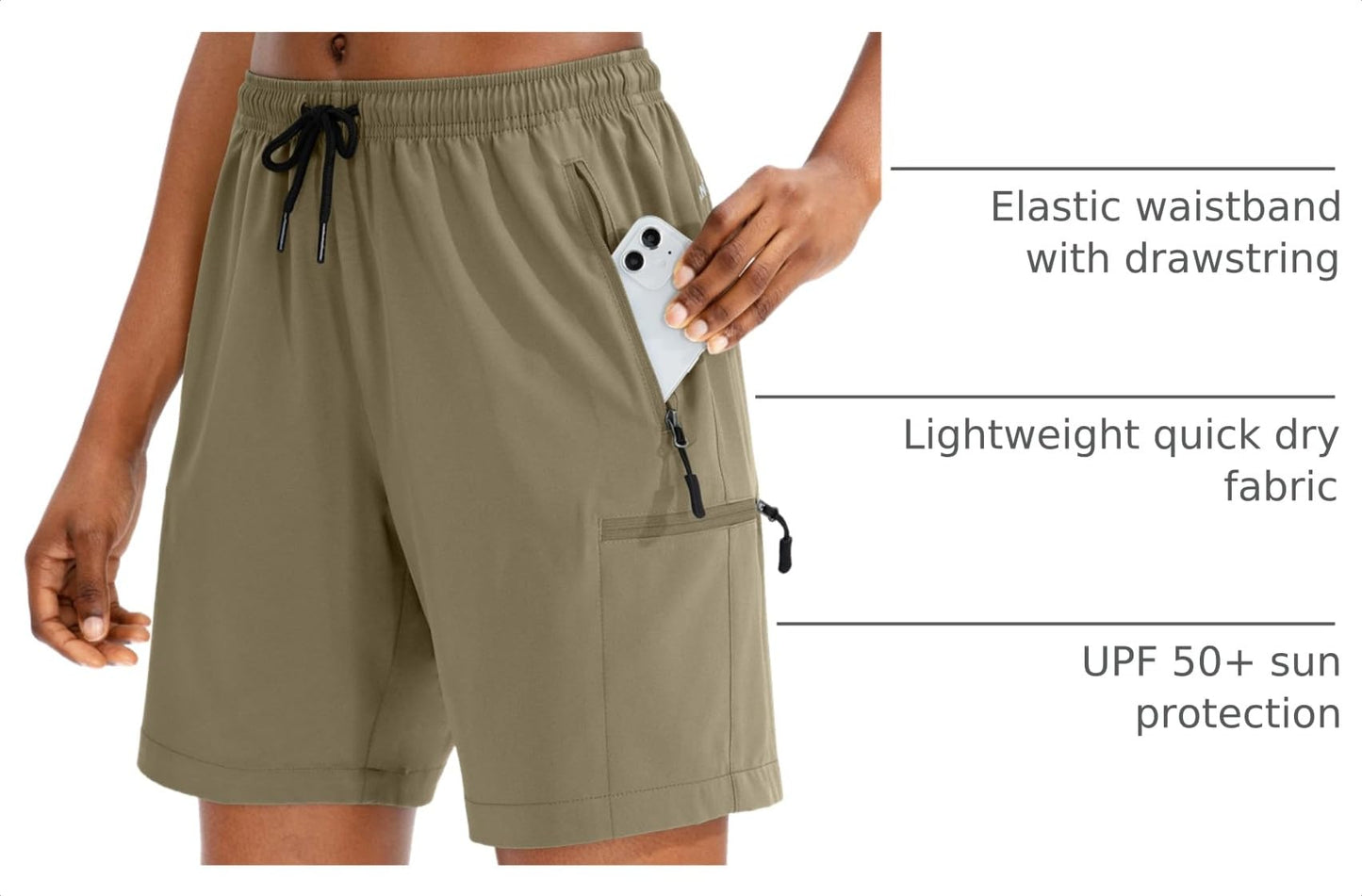SANTINY Women's 5''/ 7''/9'' Hiking Cargo Shorts(Dusty Khaki_M)