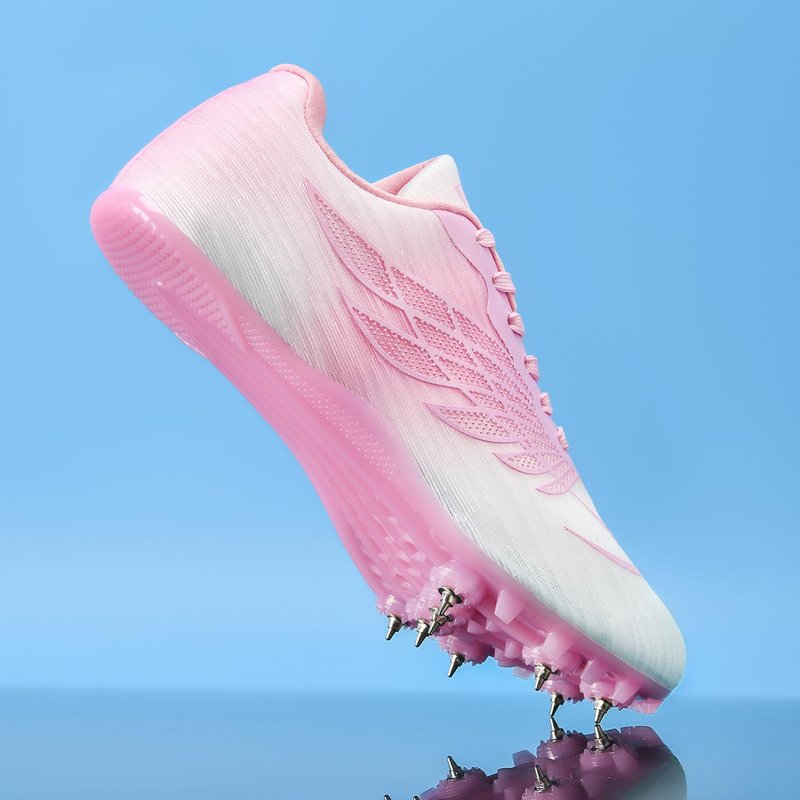 WESHIRUN Track and Field Shoes for Men Women 8 Spikes Boys and Girls Kids Running Racing Shoes Peach Pink