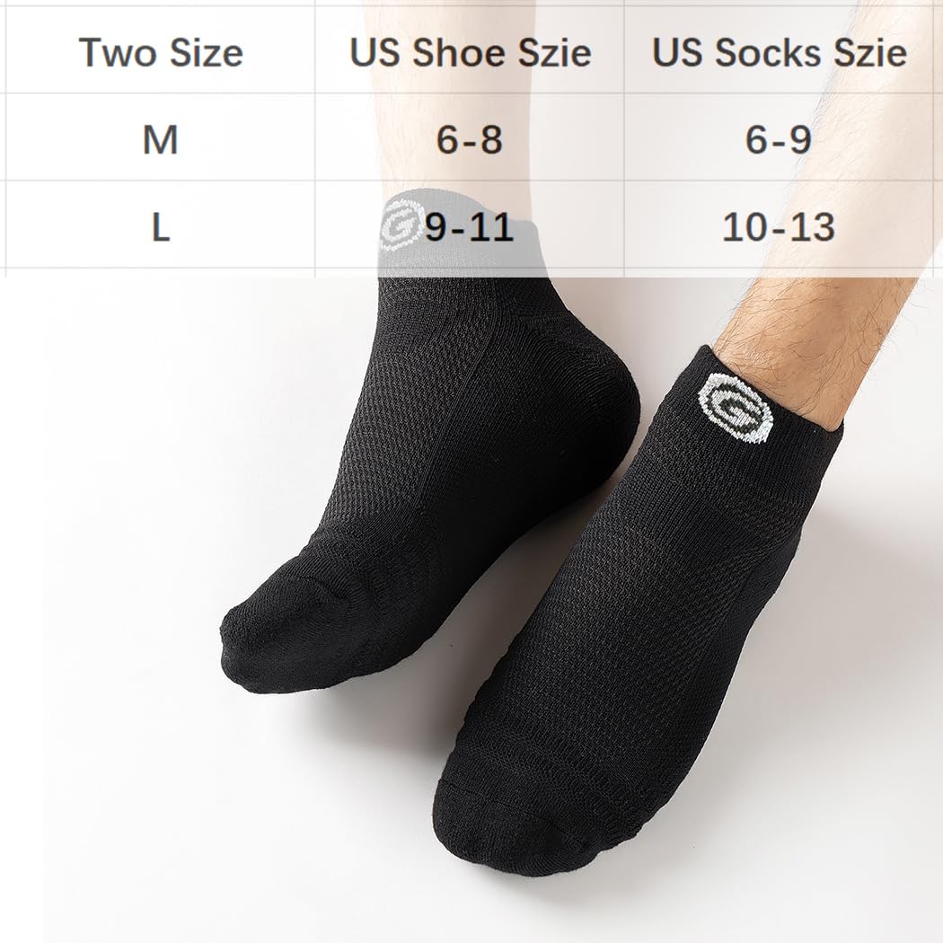 GLENMEARL Mens Womens Athletic Ankle Socks Compression Cushion Padded Arch Support Moisture Wicking Low Cut Socks for Running Walking Cycling Hiking Sport Unisex Adult 6 Pack Black Size 10-13