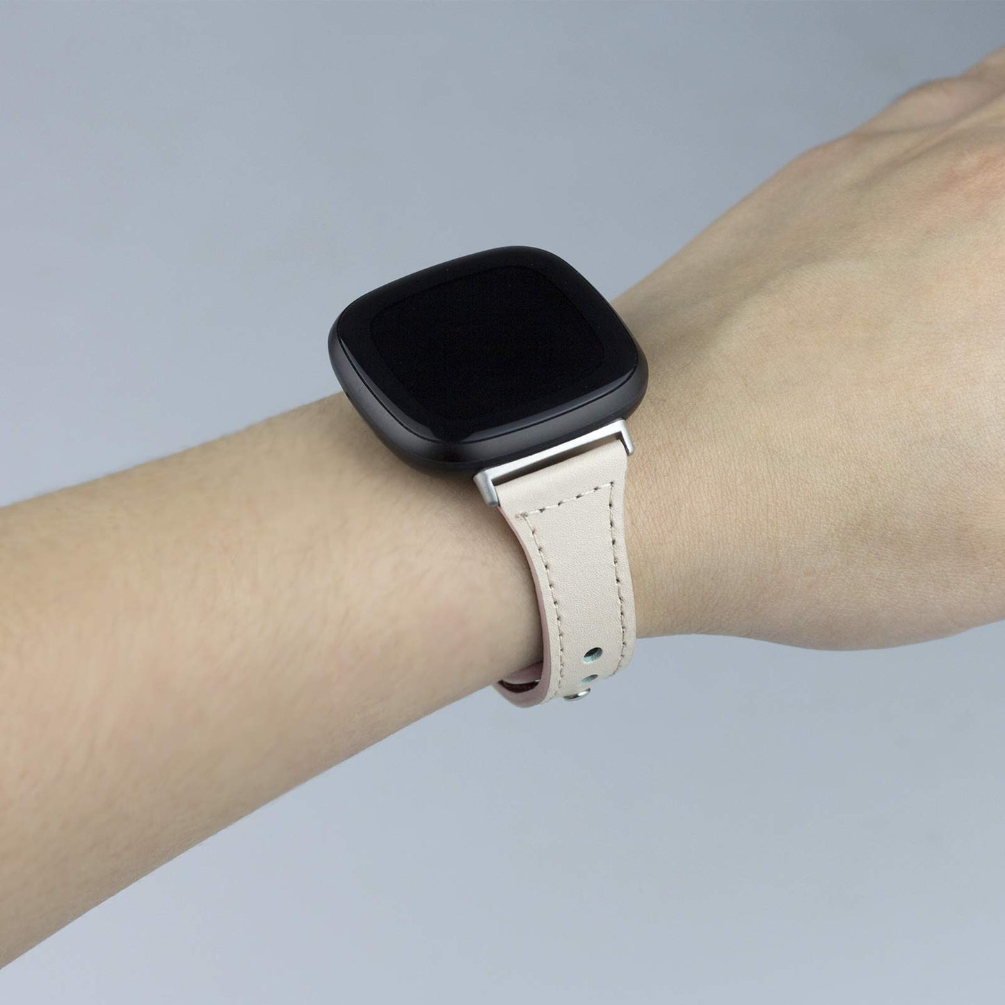 Mtozon Leather Bands Compatible with Fitbit Sense 2/Sense/Versa 4/Versa 3, Replacement Genuine Leather Straps for Women Men, Beige A