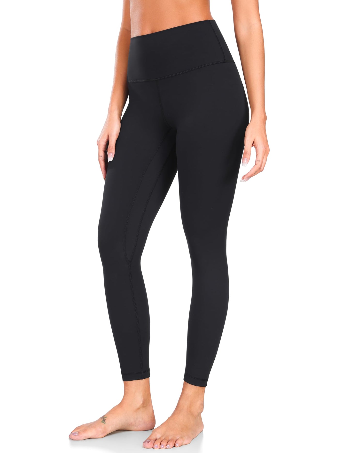 YUNOGA Women's High Waisted Leggings 25“ Inseam - Tummy Control Workout Leggings with Inner Pocket Buttery Soft Activewear Yoga Pants (M, Black)