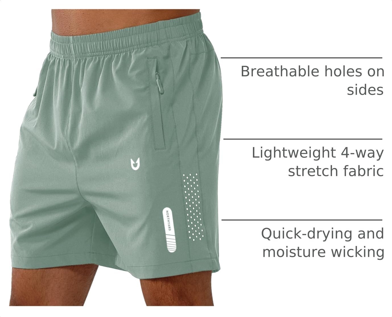 NORTHYARD Men's Athletic Running Shorts Gym Workout 7"/9"/5" Quick Dry Lightweight Sports Basketball Tennis 3 Zipper Pockets LODENFROST-9inch XL