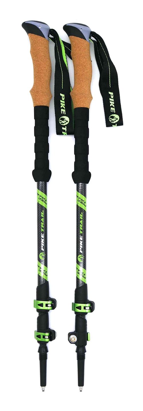Pike Trail Trekking Poles - Lightweight Carbon Fiber Collapsible Sticks for Walking and Hiking - for Men and Women - Adjustable Height and Retractable Design - Carry Bag and Attachments Included