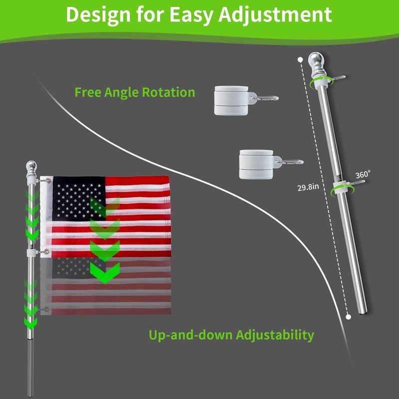 Cartalia Golf Cart Flag Holder and Flag Pole Mount Kit Universal for EZGO Club Car Yamaha, Heavy Duty Bracket for 0.7"-1.4" Round/Oval Square Rails, Golf Push Cart, Boat, Included USA Flags (12"×18")