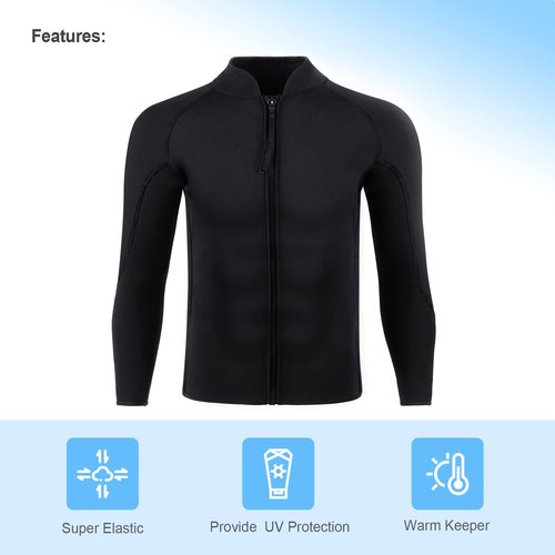 INTBOSS Wetsuit Top Men,2mm Mens Wetsuit Top 3mm Long Sleeve Wetsuit Jacket Men Front Zip Warm Wets Suit Jackets for Men Stretch Mens Wetsuit Top