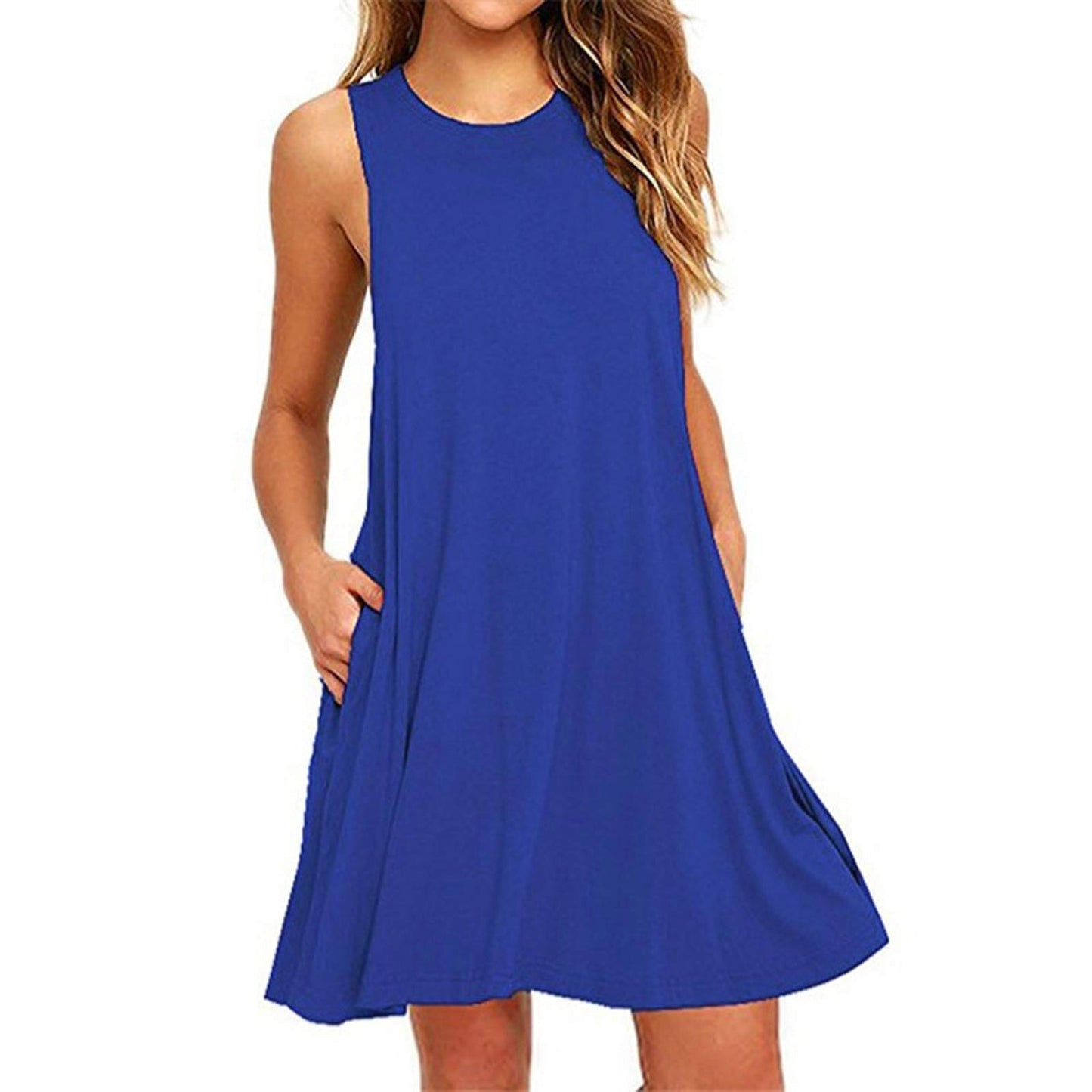 Borniu Summer Dresses for Women 2024 Casual Beach Sleeveless Tank Dress Crewneck Swing T Shirt Dresses Pockets Loose Sundress