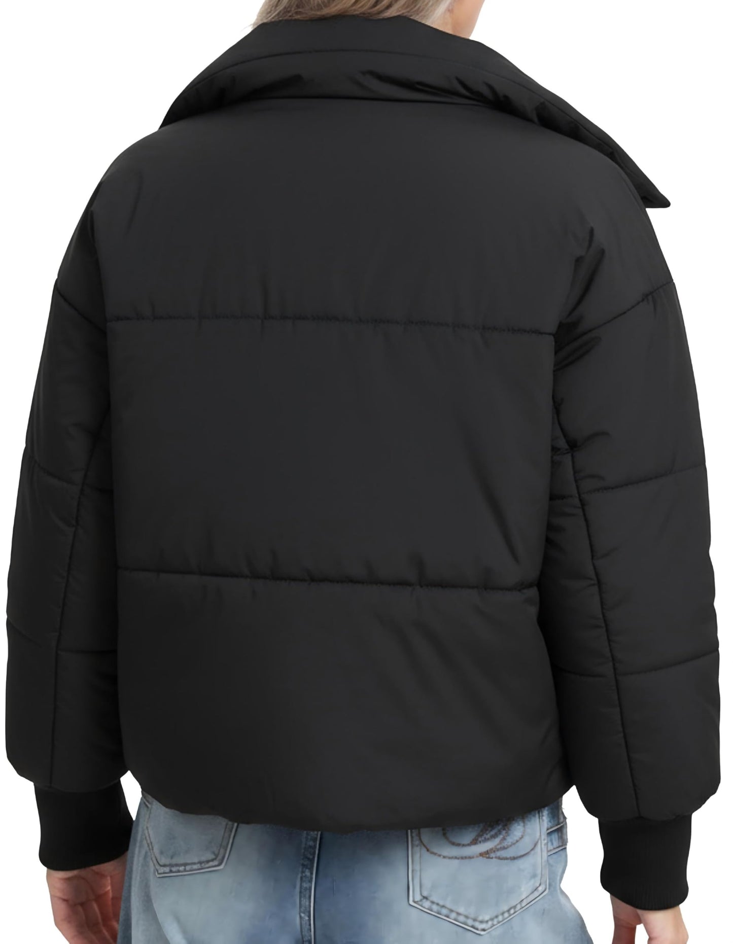 BenBoy Women's Winter Puffer Jacket Short Cropped Padded Baggy Crop Warm Quilted Jackets Short Casual Outerwear Coats,MF2999W-Black-L