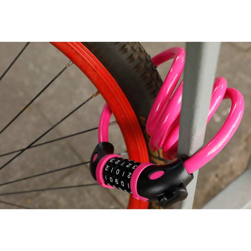 Bike Lock Bicycle Lock Chain ，5-Digit Combination Lock Core Steel Wire Bike Lock Security&Portable Bicycle Locks,1.1m x 1/2 inch (Pink)