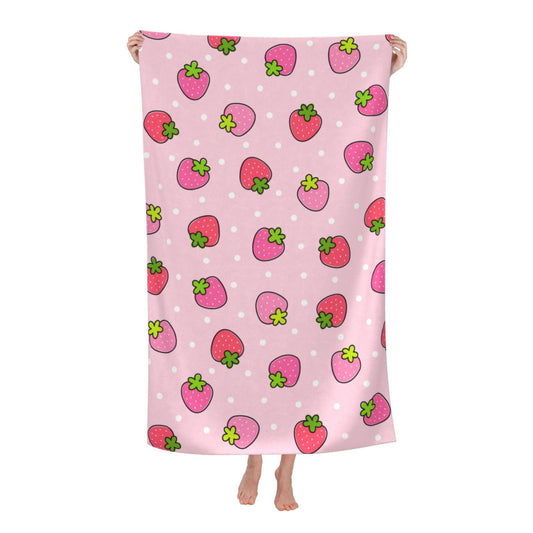 VOOHDDY Cute Pink Strawberry Dot Girly Beach Towel Soft Absorbent Microfiber Quick Dry Large Bath Towels for Bathroom Women Men Girls Pool Camping Travel Swimming Picnic Sports