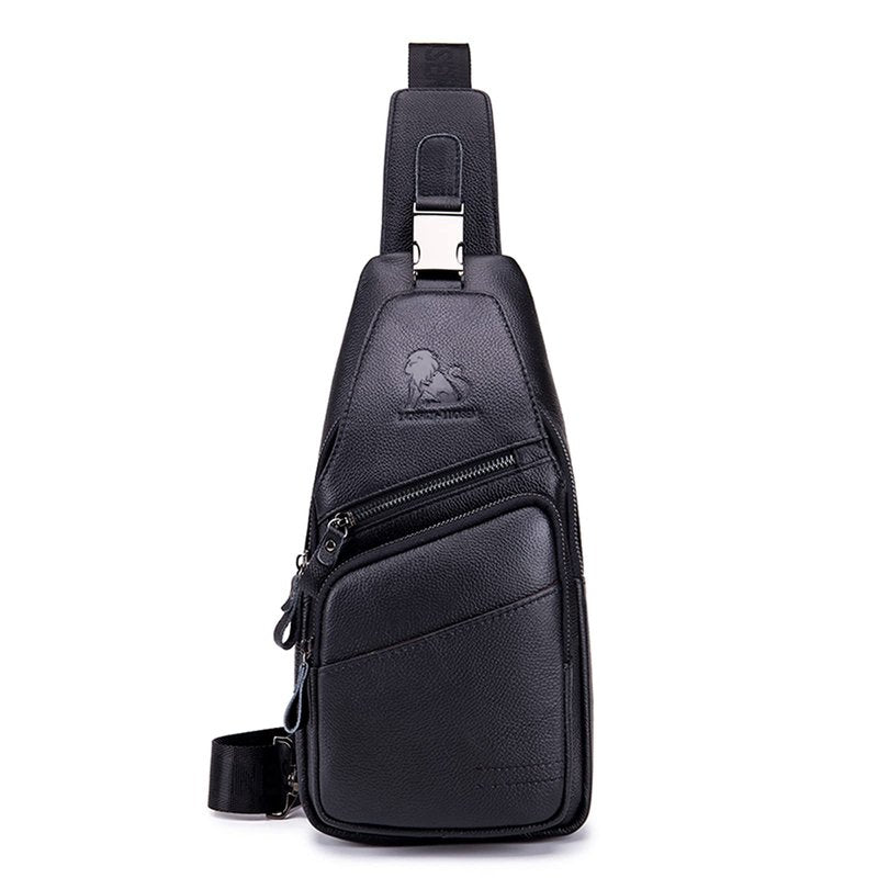 Pundarika Leather Sling Bag for Men - Crossbody Shoulder & Chest Bag; Multifunctional Travel & Hiking Backpack - Black