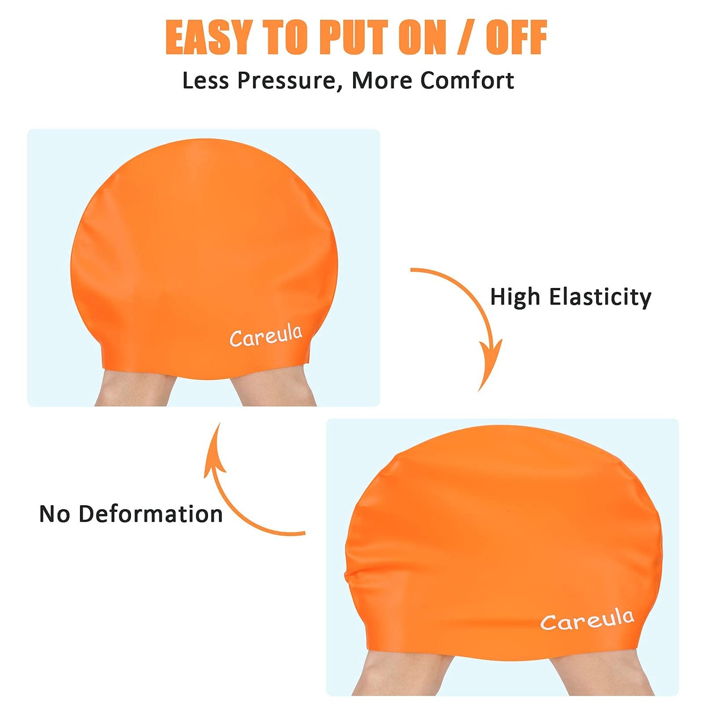 Swim Cap, 2 Pack Durable Silicone Swimming Caps for Kids Girls Boys Youths (Age 2-12), Soft 3D Ergonomic Waterproof Kids Swim Caps, Comfortable Fit for Long Hair and Short Hair