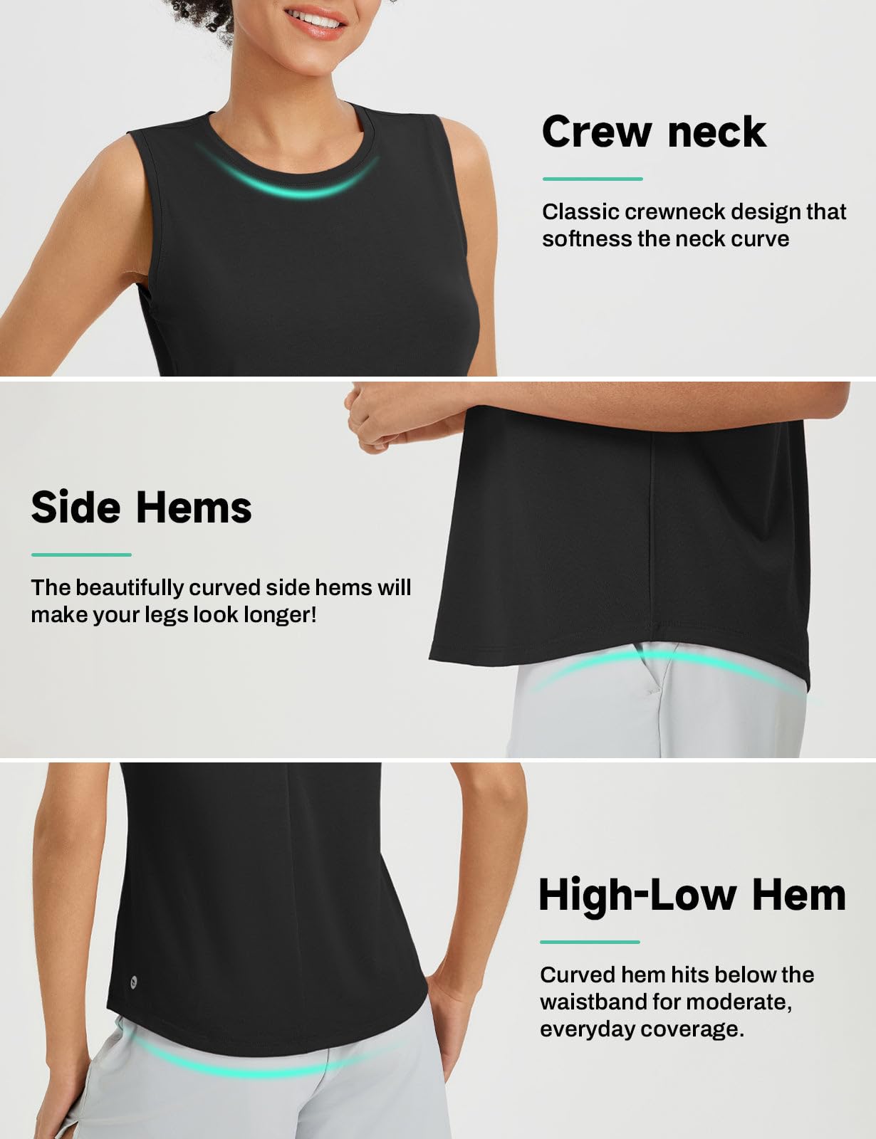 baleaf Women's Workout Tank Tops Open Back Yoga Top High Neck Sleeveless Shirts Running Loose Fit Athletic Gym Black M