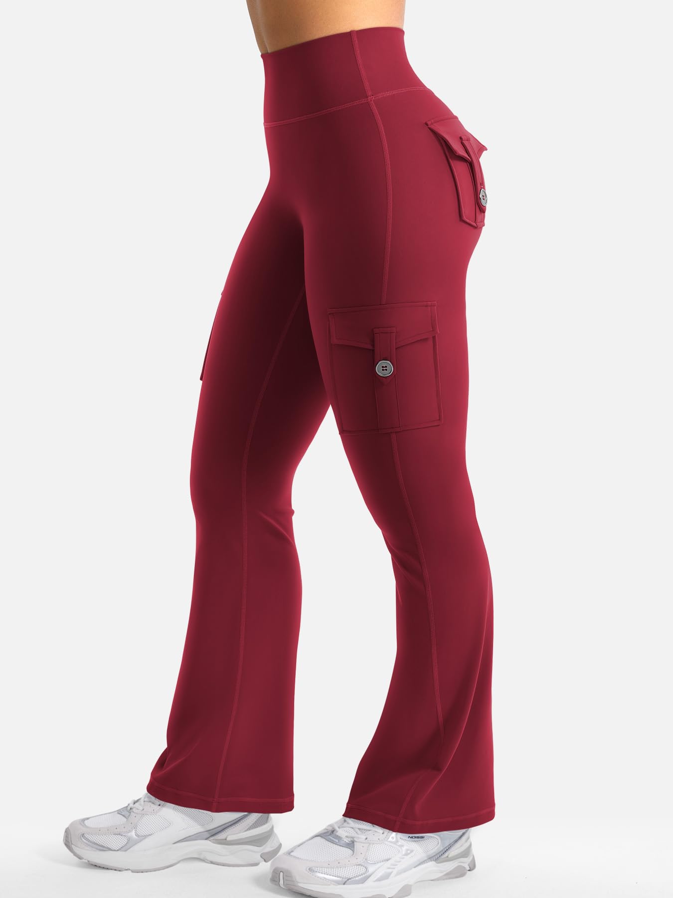 YEOREO CoreFlex Women Workout Flare Leggings with Pockets Scrunch Cargo Gym Yoga Leggings Wine S