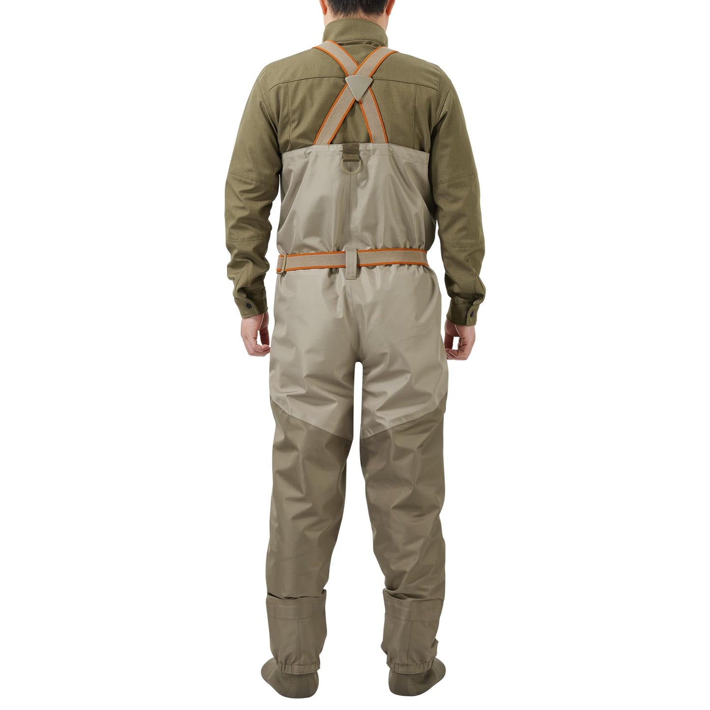 BASSDASH Men’s IMMERSE Tan Waders Waterproof Breathable Fly Fishing Stocking Foot Chest Waders for Hunting Lightweight