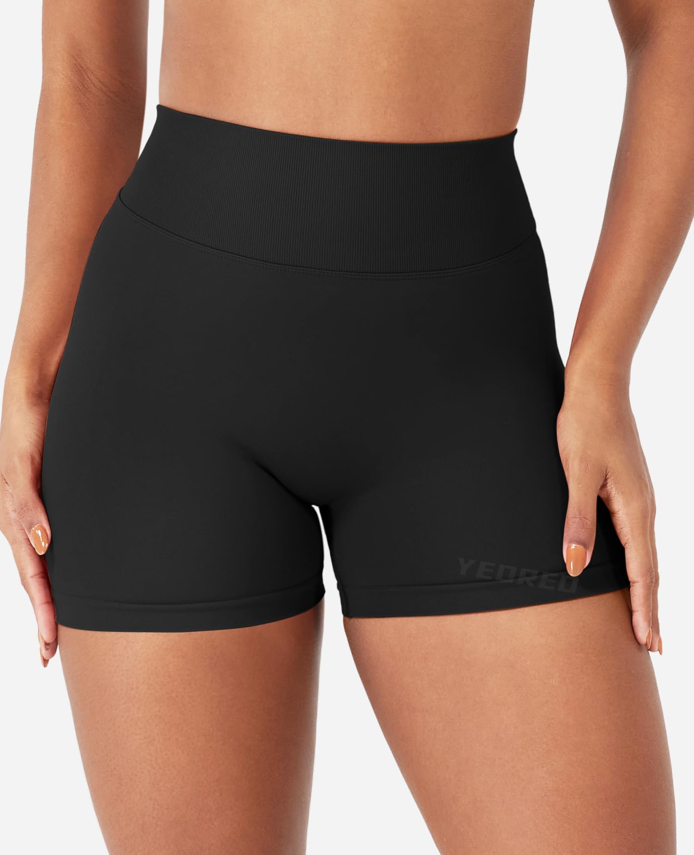 YEOREO SoftHue Workout Shorts for Women 3.6" Gym Impact Hidden Scrunch V Back Biker Shorts High Waisted Tummy Control Yoga