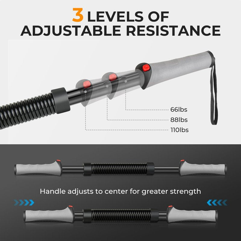 homimanor Adjustable Power Twister Bar - Chest Workout Equipment Arm Exerciser for Shoulder, Forearms, Biceps and Back, Home Gym Upper Body Workout Equipment for Men (66-110 lbs)