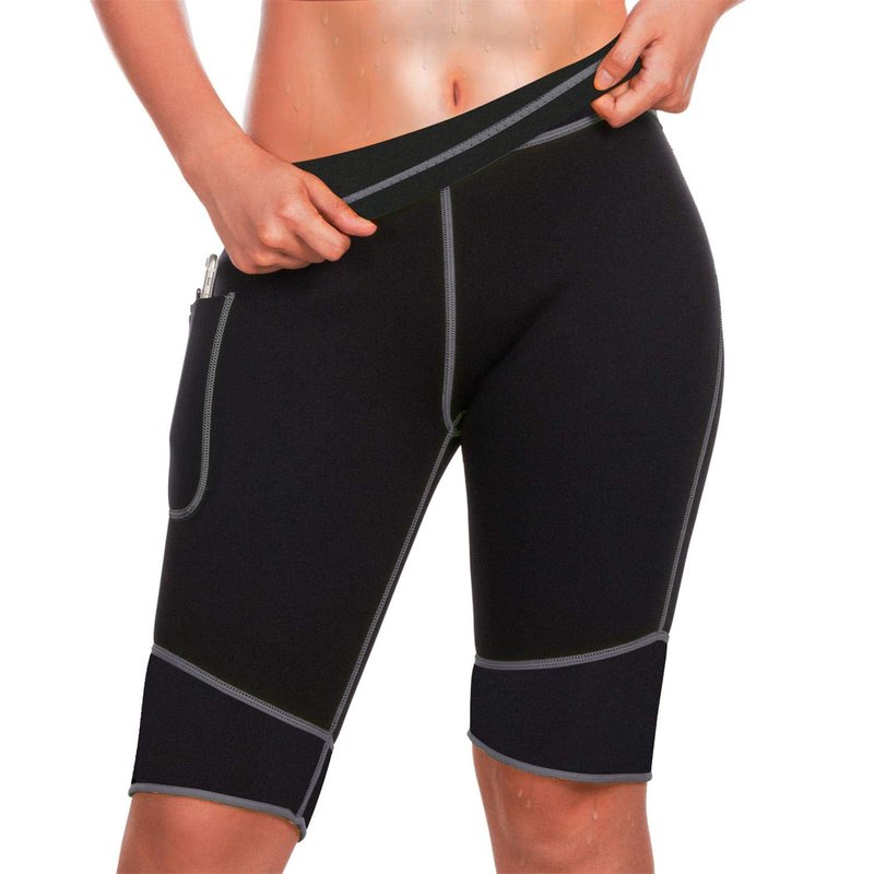TrainingGirl Women's Hot Neoprene Sauna Sweat Shorts with Pocket Weight Loss Slimming Pants Workout Body Shaper Yoga Leggings (Black, XL (See in Last Picture))