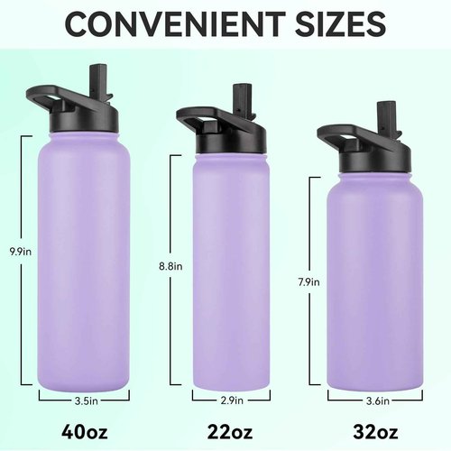 DOMICARE Insulated Water Bottle, 22 oz Vacuum Insulated Stainless Steel Reusable Sports Bottle with Straw Lid & Spout Lid for Travel, Camping, Bike, Leakproof, Purple, 8 Pack