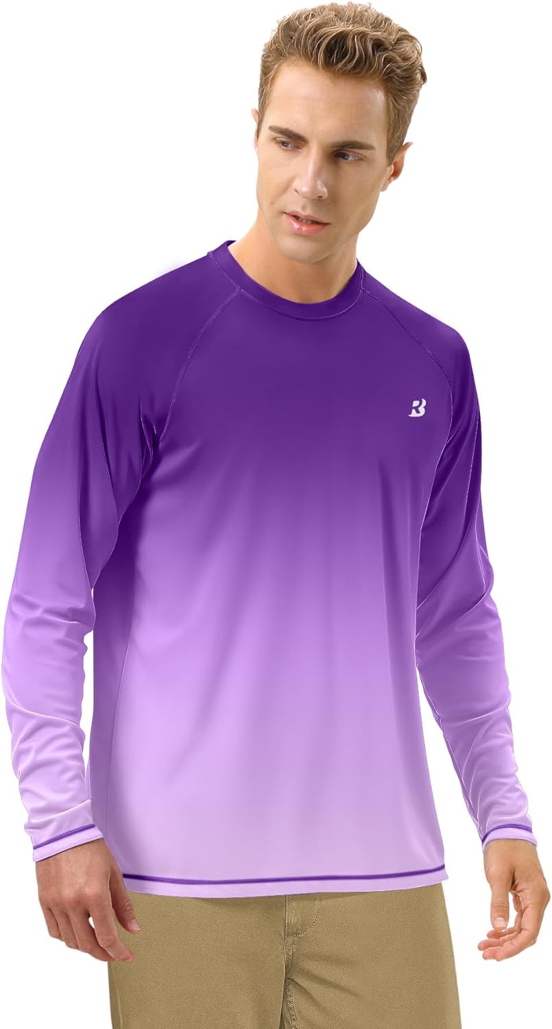 Men's UPF 50+ UV Sun Protection Long Sleeve Shirt - SPF Rash Guard for Fishing, Hiking, Swimming & Running