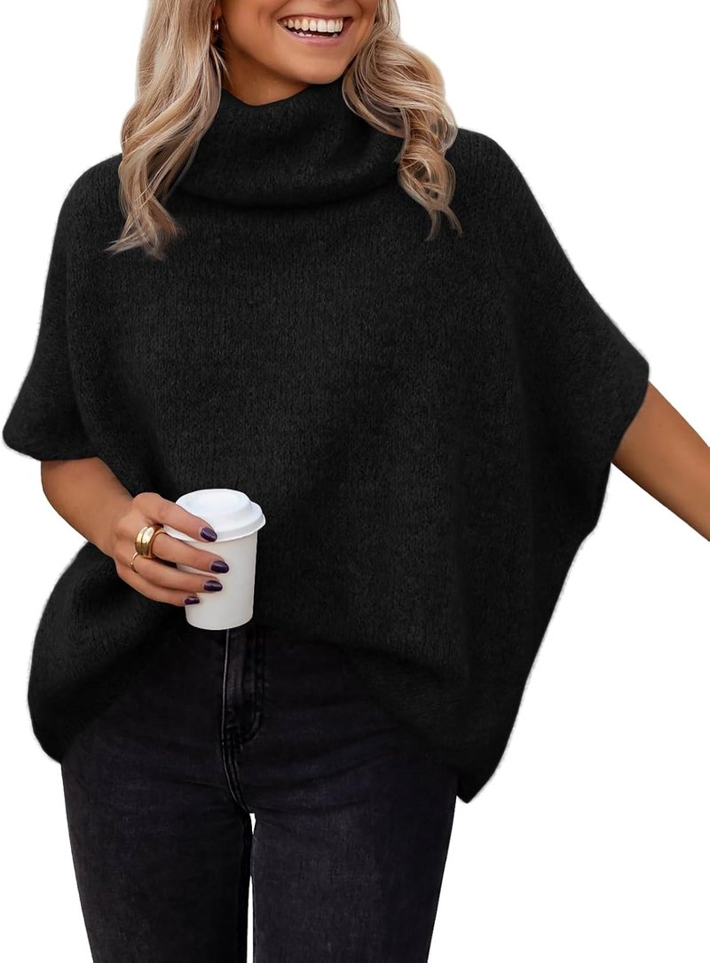 LILLUSORY Women's Oversized Mock Turtleneck Sweater - Cozy Batwing Sleeves | Fall Winter Chunky Top