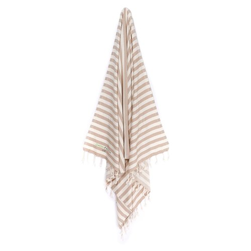 Green Petition Peshtemal Organic Cotton, Quick Dry, Compact, Lightweight, Undyed, Recycled with Bag (35 x 67, Sand Beige)