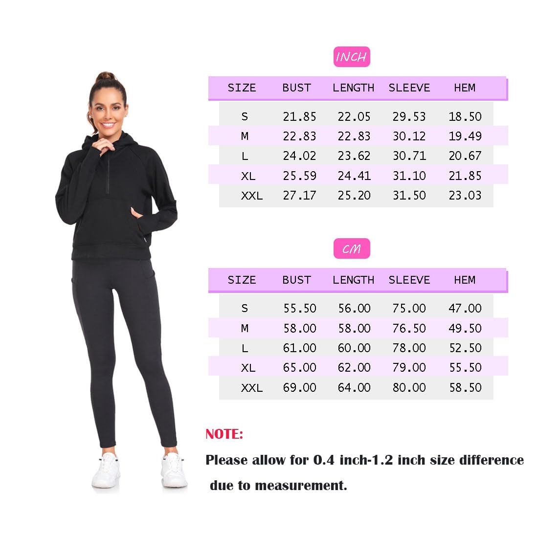 TZDNI Women's Half Zip Sweatshirt Cropped Hoodie Workout Zipper Long Sleeve Pullover With Pockets Thumb Holes Black S