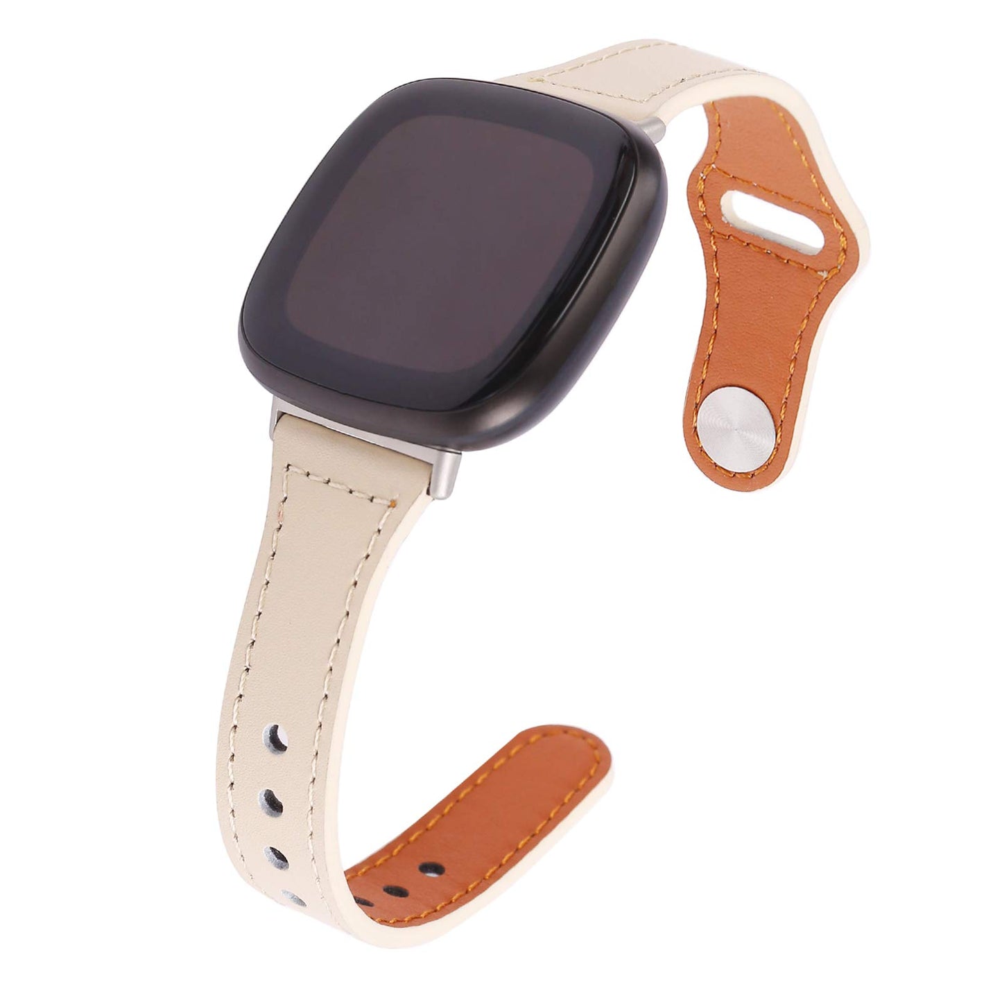 Mtozon Leather Bands Compatible with Fitbit Sense 2/Sense/Versa 4/Versa 3, Replacement Genuine Leather Straps for Women Men, Beige A