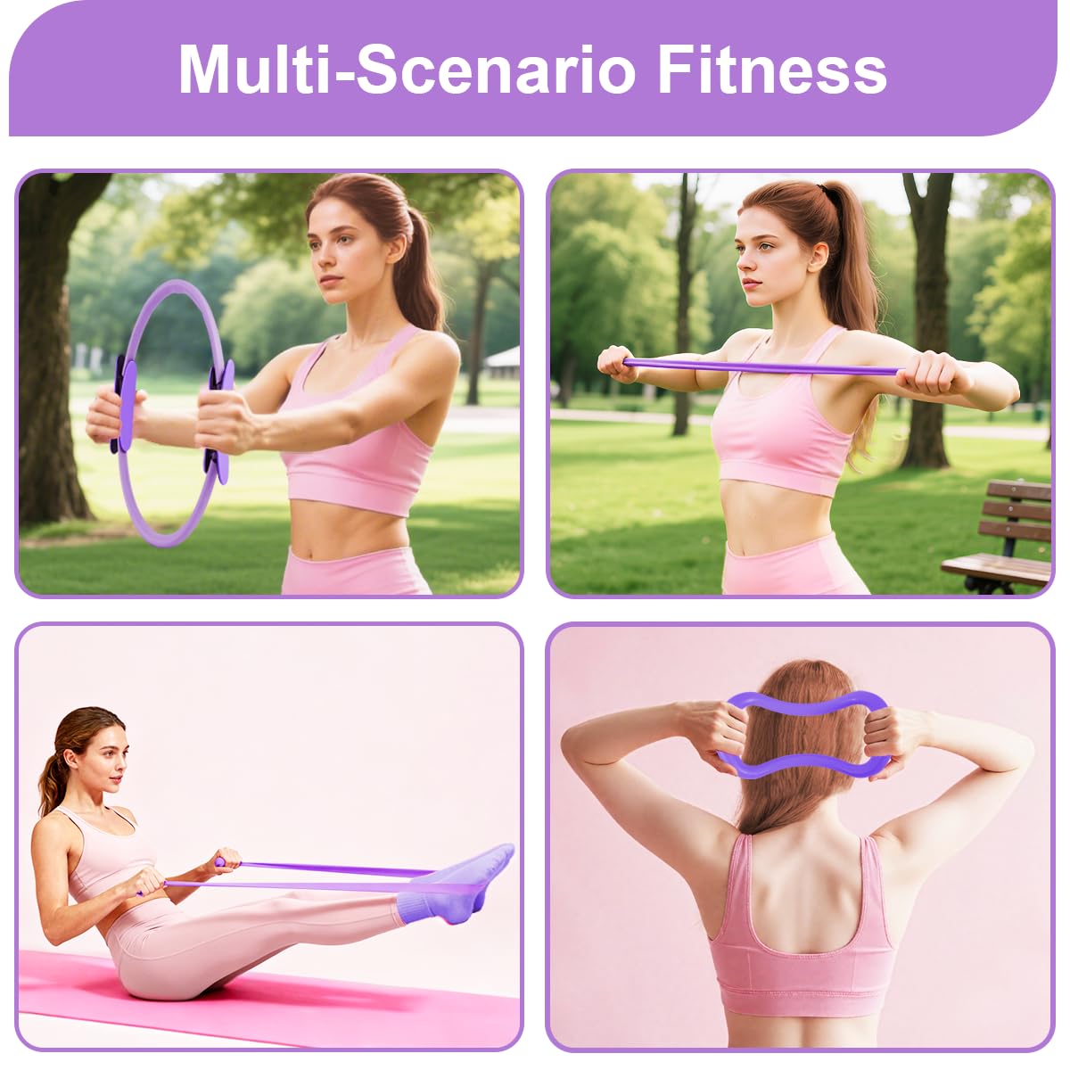CoreHarmony Pilates Equipment Kit for Women, Magic Circle Ring with Mini Ball, Multi Level Resistance Bands, Stretch Strap and Grip Socks, Women’s Day Gift
