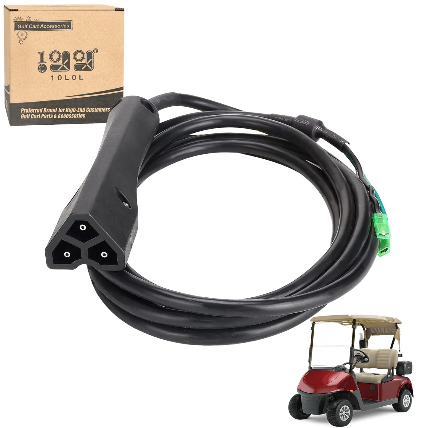 10L0L Golf Cart 48V Battery Charger Plug for EZGO TXT & RXV, 3-Pin Triangle Handle Plug with 8 inch DC Cable Cord, OEM# 611218 604321 8009