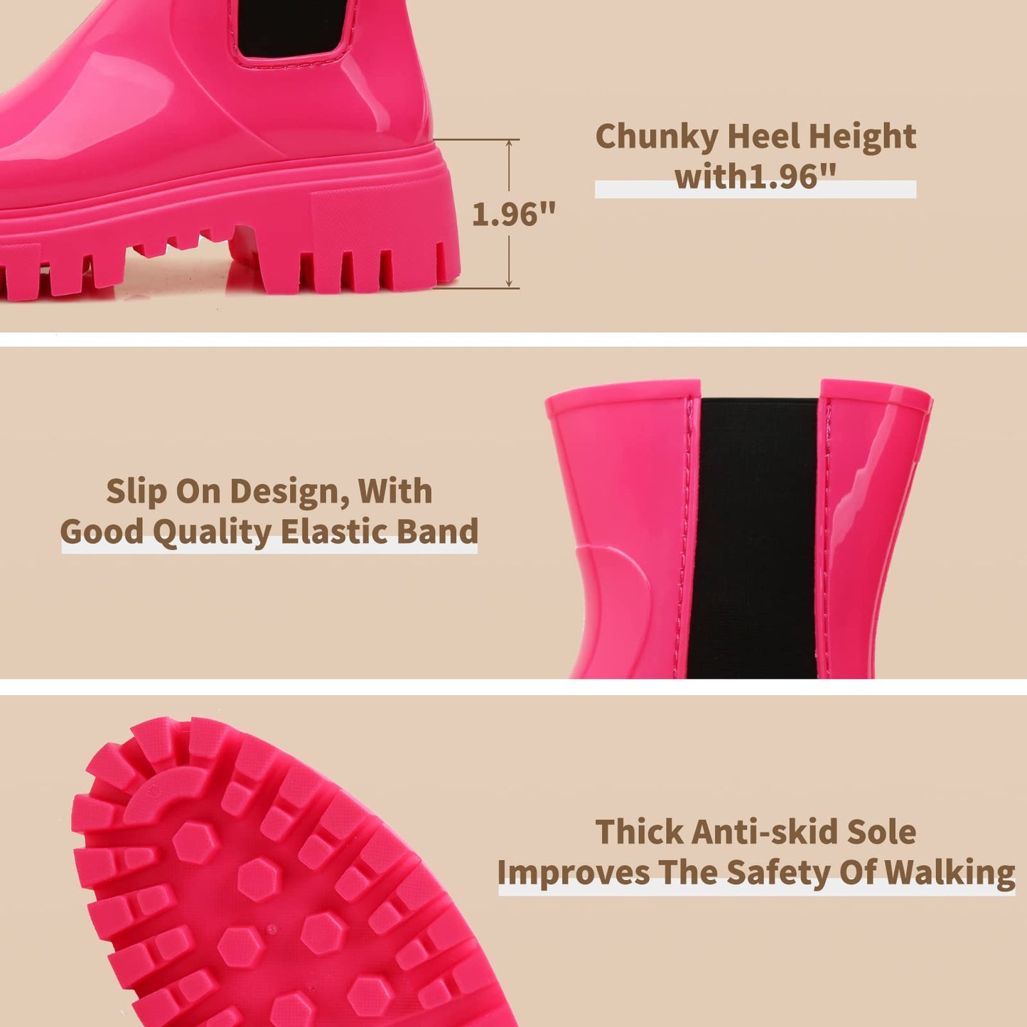 Hsttgsr Rain Boots for Women, Waterproof PVC Rubber Garden Boots Womens Chelsea Boots Short Platfrom Rain Boots, Anti-Slip Elastic Slip On Rainboots Garden Rain Shoes for Yard Farm Outdoor Work