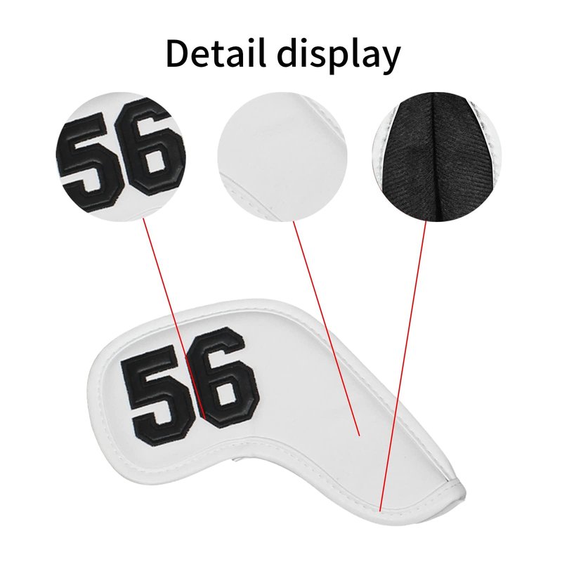 Scott Edward Prof 7Pcs Leather Wedge Golf Iron Head Covers Protective Club Waterproof & Scratch Resistant 48 50 52 54 56 58 60 Degree (White Black Number)