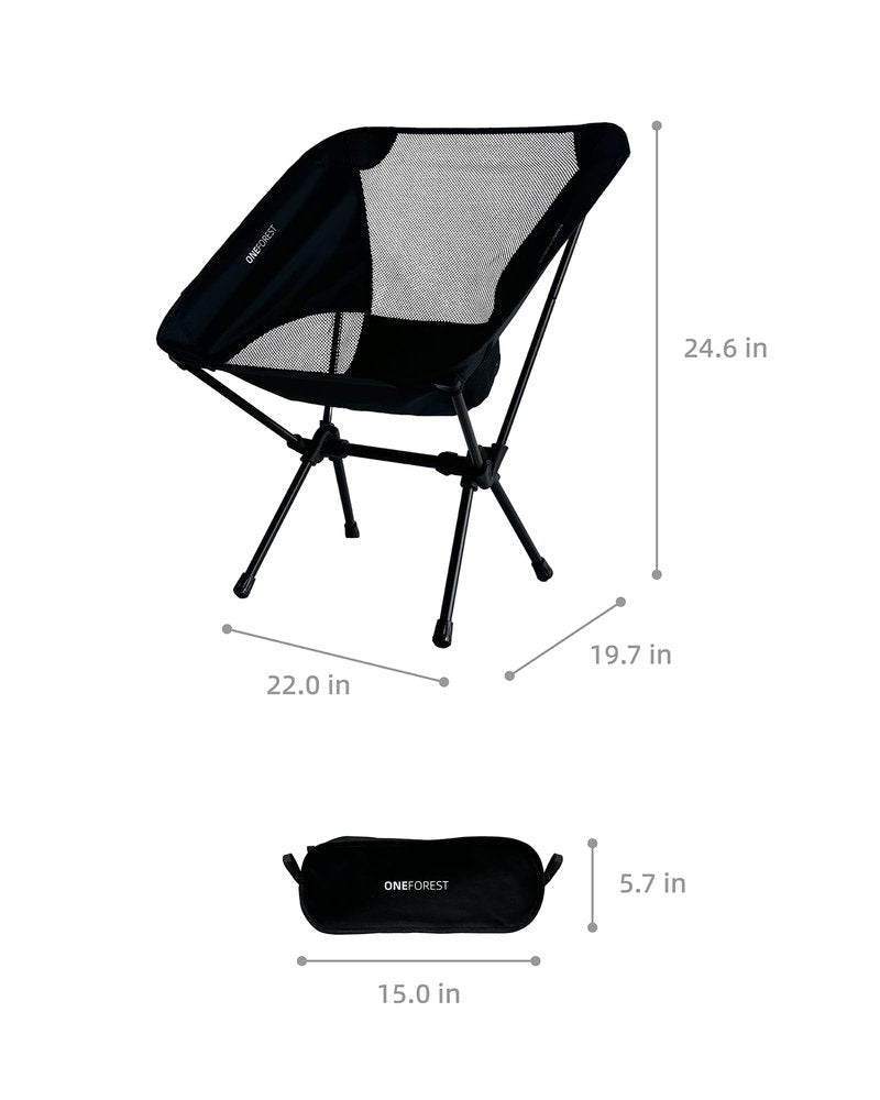 ONEFOREST Camping Chair, Foldable Portable Backpacking Chair for Beach Camp Hiking Outdoor Sport, Black