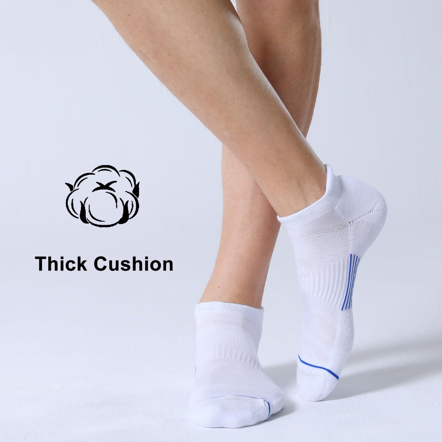 FITRELL 6 Pack Men's Ankle Running Socks Low Cut Cushioned No Show Compression Athletic Sports Gift for Men, Shoe Size 9-12, White+Blue