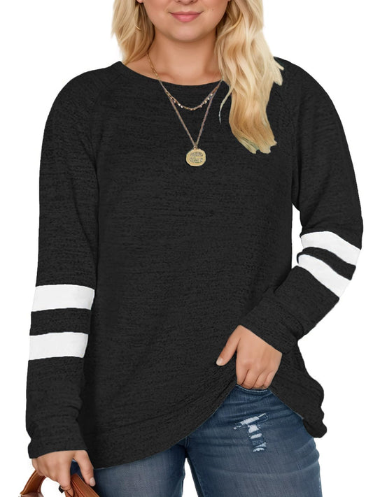 DOLNINE Womens Plus Size Pullovers Long Sleeve Sweatshirts Tops Black-26W