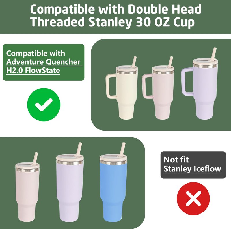 Stanley Quencher Flip Straw Lid - 2 Pack Reusable, Leak Proof for 30 OZ Tumbler (White)