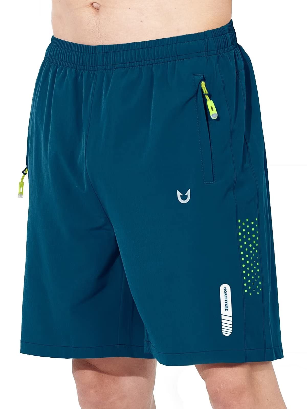 NORTHYARD Men's Athletic Running Shorts Gym Workout 7"/9"/5" Quick Dry Lightweight Sports Basketball Tennis 3 Zipper Pockets Seablue XL
