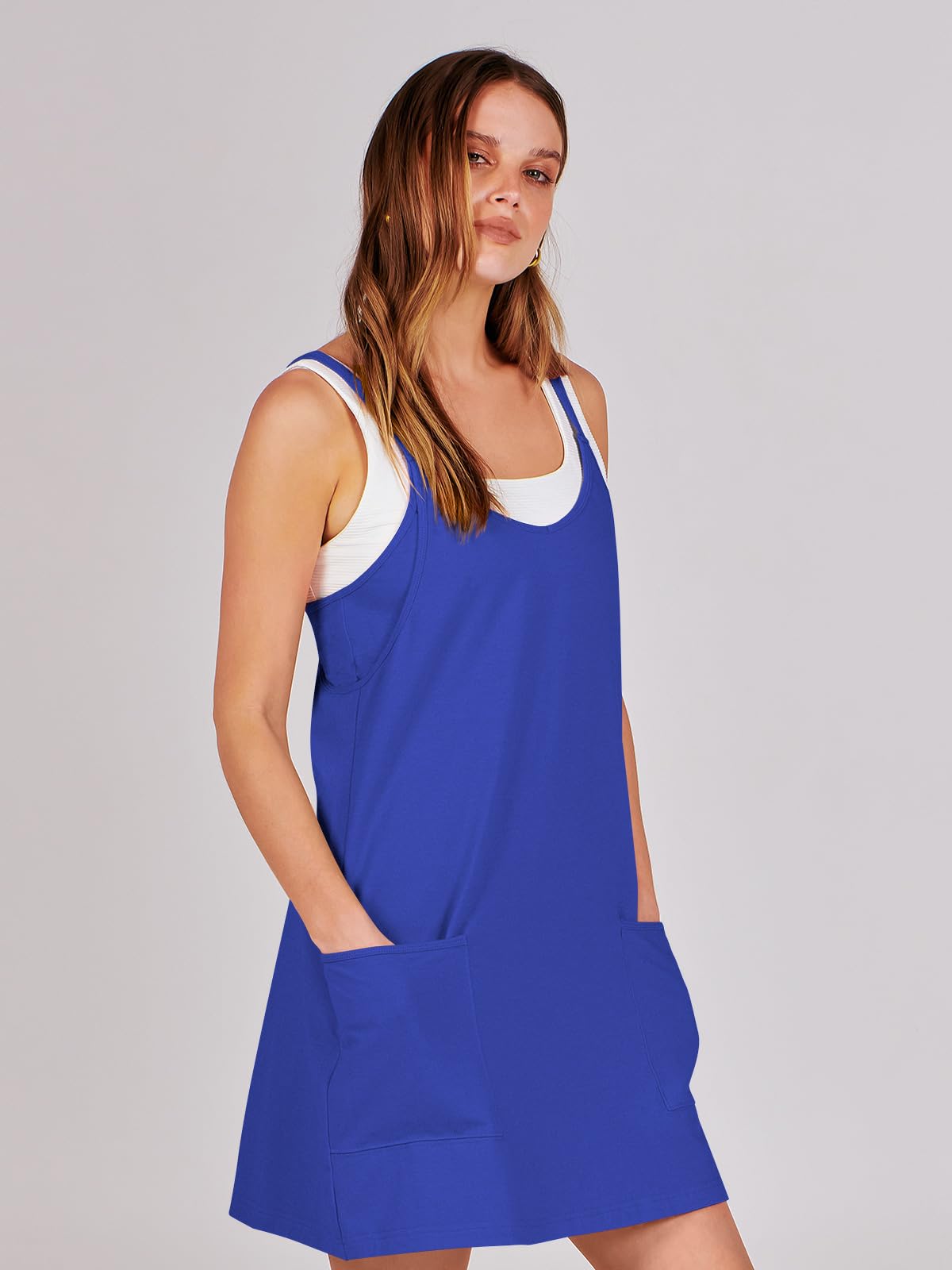 ANRABESS Women Athletic Dress Summer Tennis Workout Active Sports Mini Romper Dress Built in Shorts Travel Vacation Clothes Royal Blue X-Large