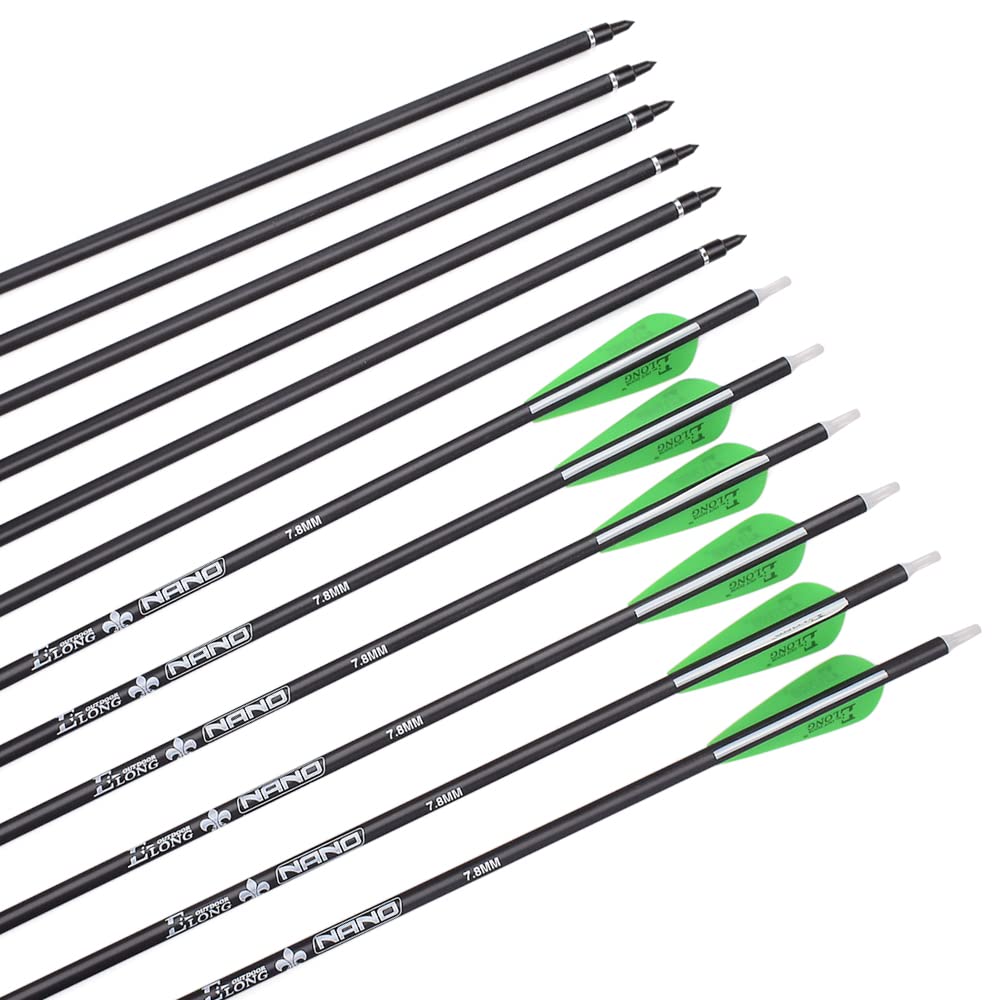 Archery Bow Carbon Arrow Hunting Target Practice Arrows 26 Inch with Removable Tips for Compound & Recurve Bow Spine 500 12PCS Pack