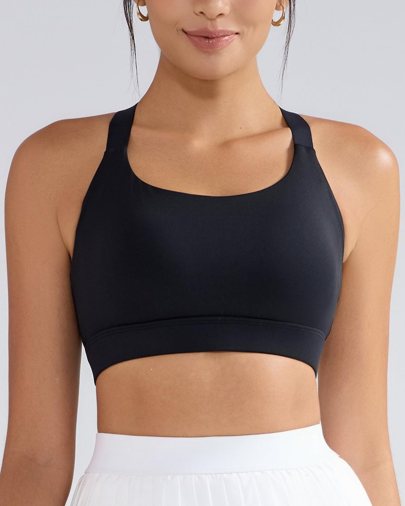 RUNNING GIRL Sports Bras for Women High Support, Adjustable Straps Hook Back Sports Bras for Women with Sewn in Pads_WX3125_Black_L