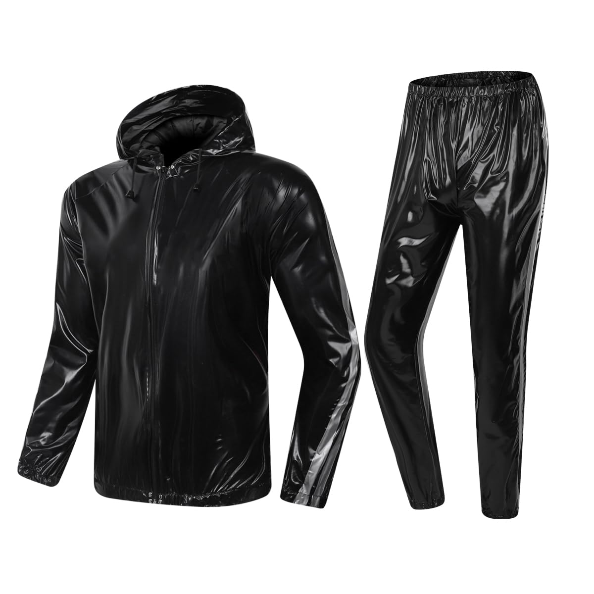 MulYeeh Weight Loss Sweat Suit Heavy Duty Full-Zip Sauna Suit Fitness Exercise Gym Top Pant with Hood for Men Women