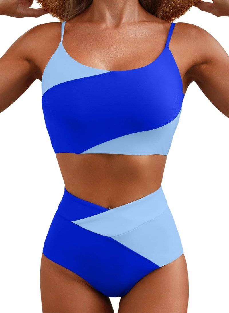High Waisted Bikini Set for Women - Color Block Design | Trendy Summer Swimsuit 2026
