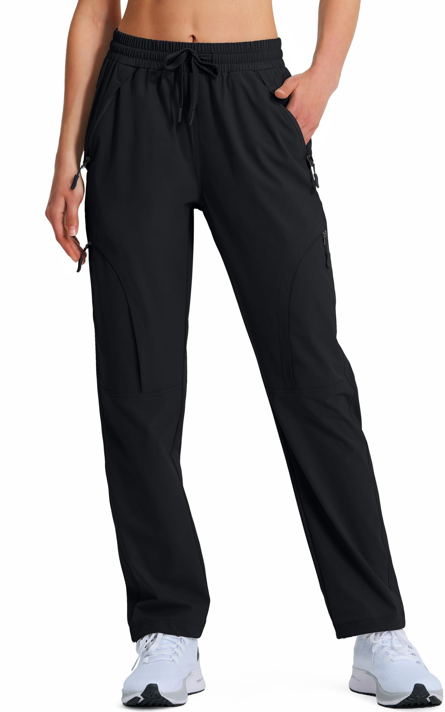 Hugut Women's Hiking Pants Quick Dry Lightweight Cargo Pants UPF 50 Water Resistant Zipper Pockets for Golf Travel Work Camping Black
