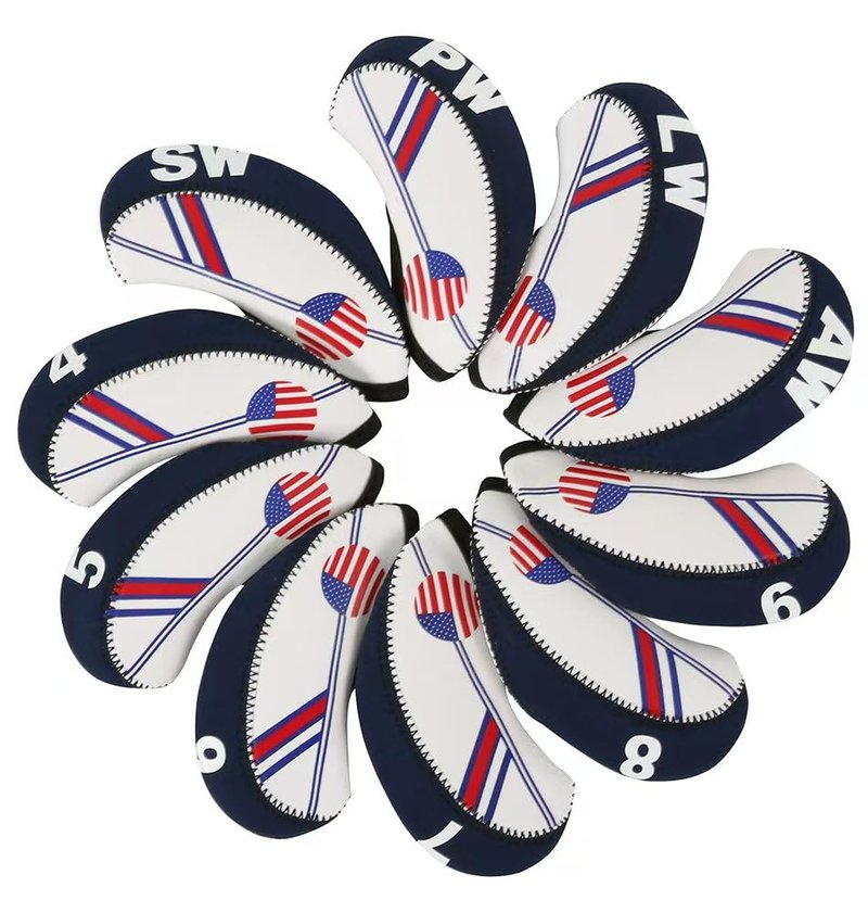 DBYAN Golf Iron Head Covers Set White & Blue US Flag Neoprene Golf Club Head Cover Wedge Iron Protector Case Headcover Fit All Brands Titleist, Callaway, Ping, Taylormade, Cobra Etc.