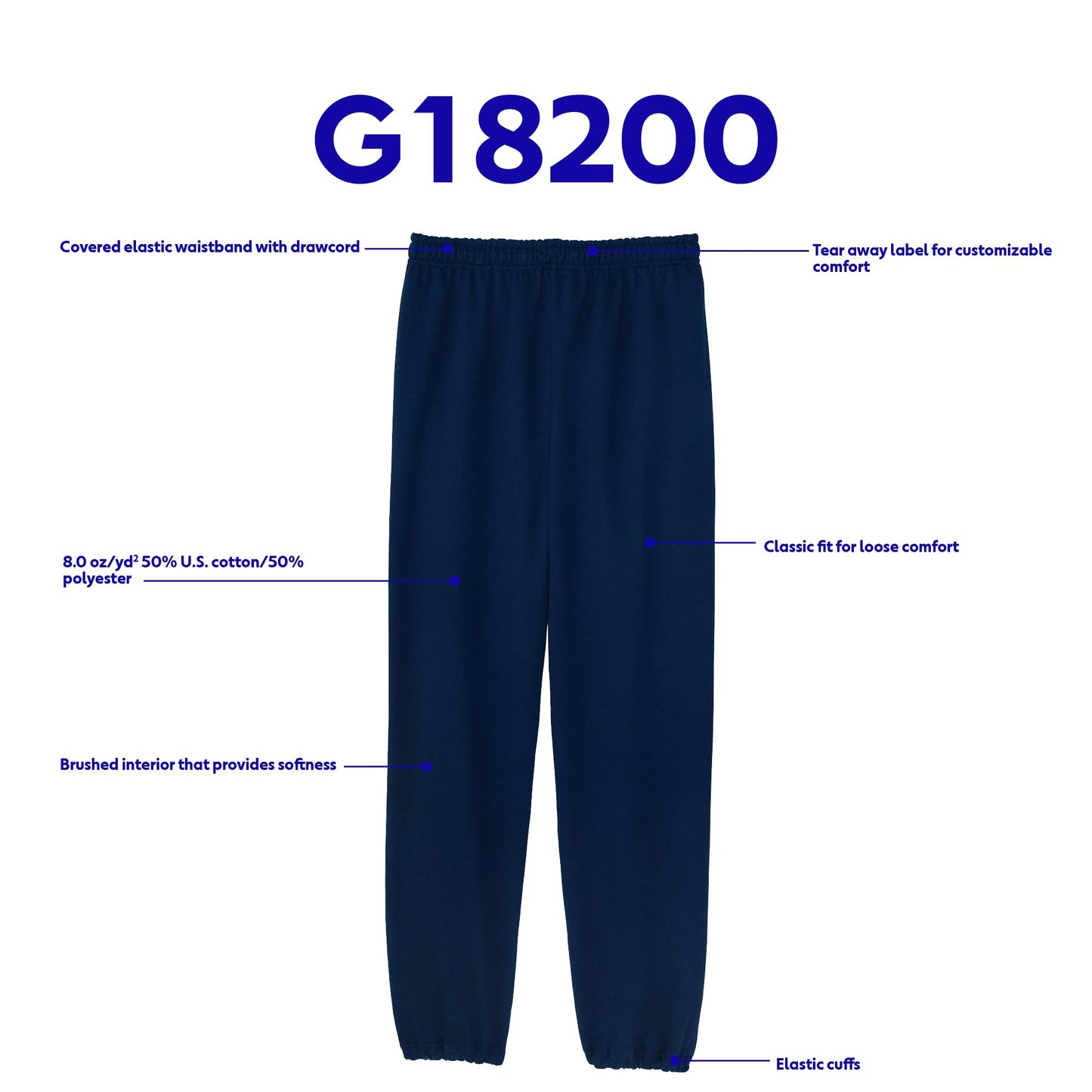 Gildan Adult Fleece Elastic Bottom Sweatpants, Style G18200, Black, Large